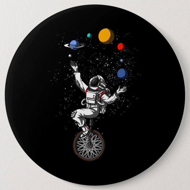 Space Astronaut Juggling Planets Cosmic Astronomy Button (Front)