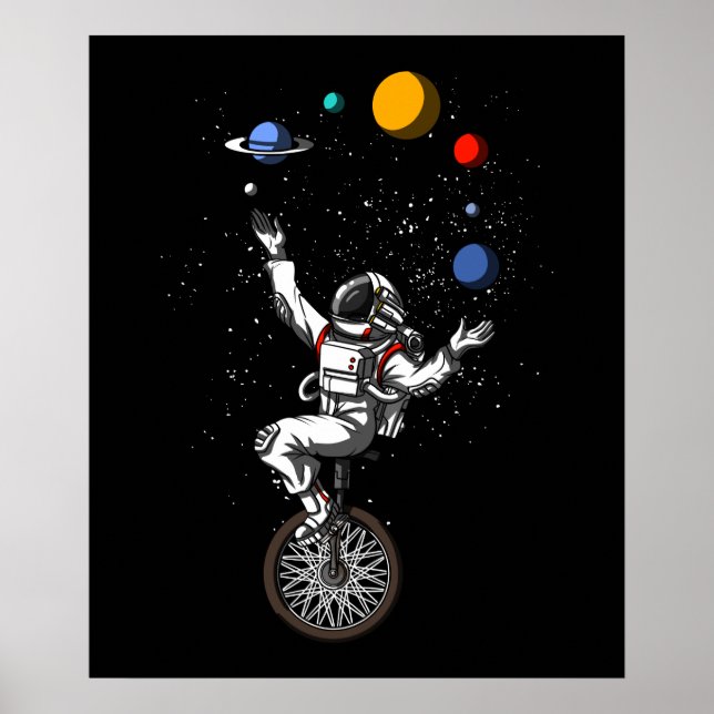 Space Astronaut Juggling Planets Cosmic Astronomy Poster (Front)