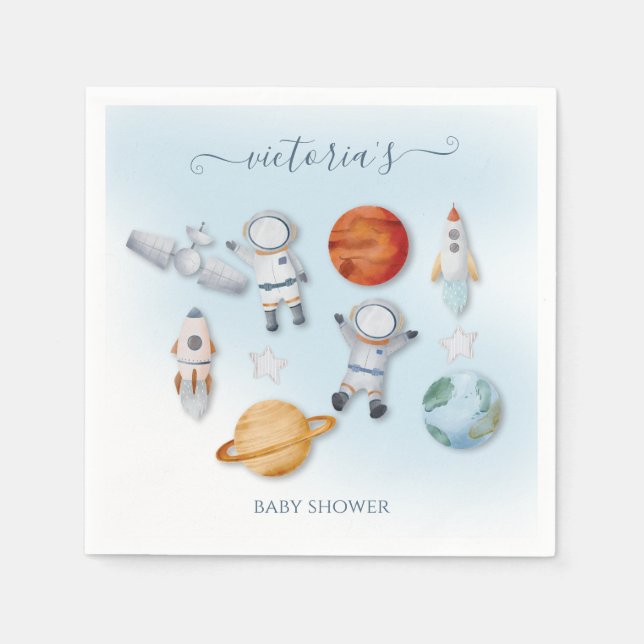 Space Astronaut Mobile Baby Shower Napkins (Front)