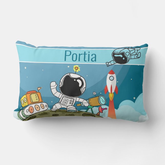 Space Astronaut on a Moon Mission Lumbar Pillow (Front)