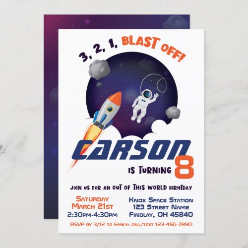 Space Astronaut Out of This World Birthday Invitation
