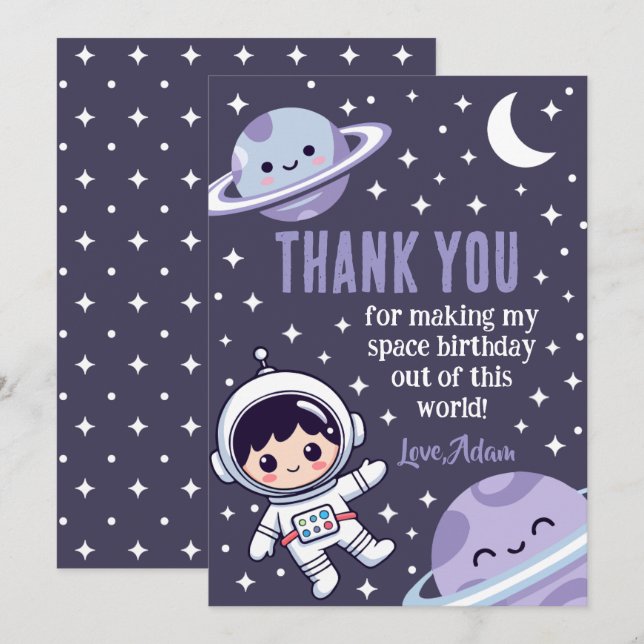 Space Astronaut | Outer Space Galaxy Planets Stars Thank You Card (Front/Back)