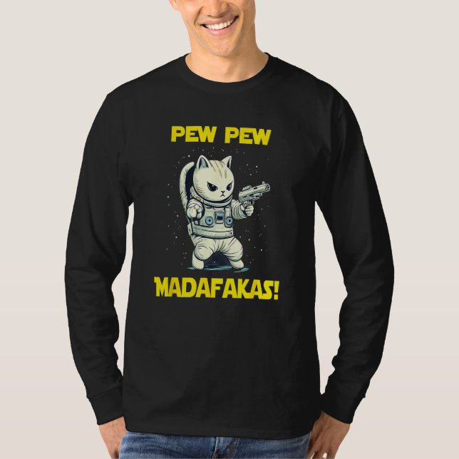 Space Astronaut Pew Madafakas American Shorthair C T-Shirt (Front)
