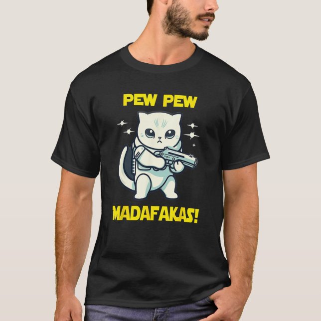 Space Astronaut Pew Madafakas Scottish Fold Cat T-Shirt (Front)