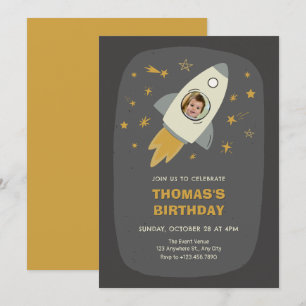 Space astronaut photo birthday invitation