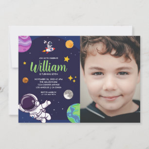 Space Astronaut Photo Birthday Party Invitation