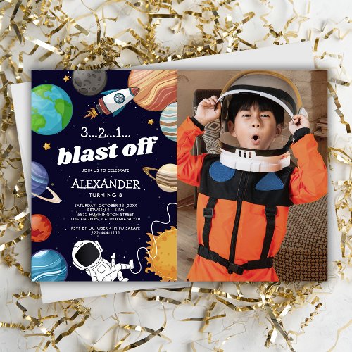 Space Astronaut Photo Birthday Party Invitation