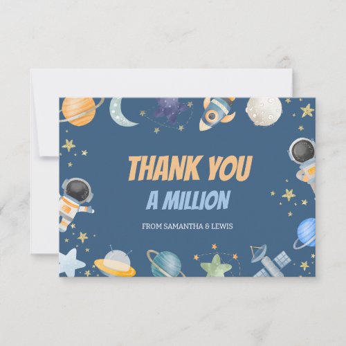 Space Astronaut Planet Blue Baby Boy Shower Flat Thank You Card
