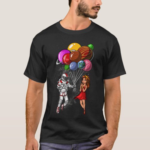 Space Astronaut Planets Balloons T-Shirt