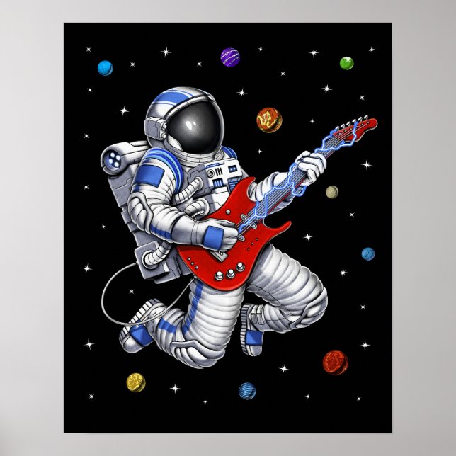 Space Astronaut Playing Guitar Poster (Front)