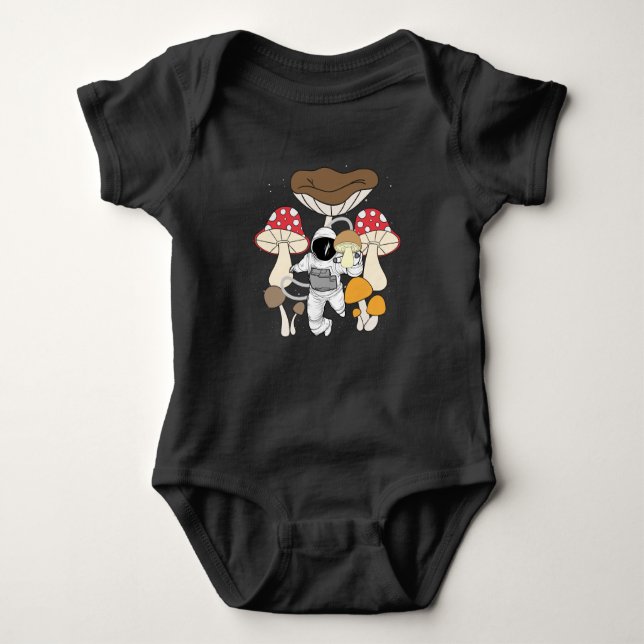 Space Astronaut Psychedelic Mushrooms Baby Bodysuit (Front)