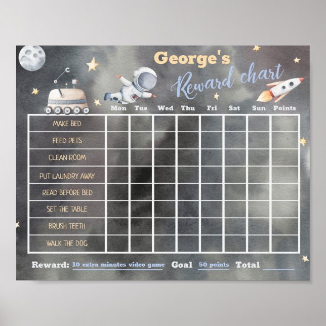 Space Astronaut Reward Chore Chart Poster (Front)