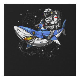 Space Astronaut Riding Cosmic Shark Galaxy Faux Canvas Print