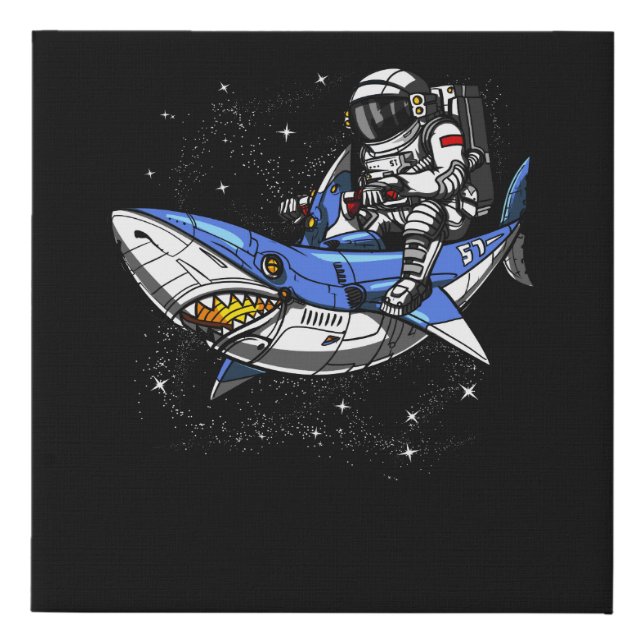 Space Astronaut Riding Cosmic Shark Galaxy Faux Canvas Print (Front)