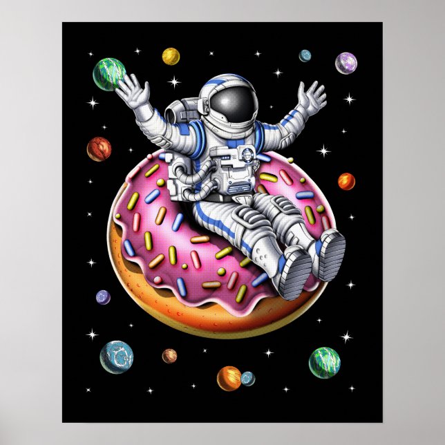 Space Astronaut Riding Donut Poster (Front)