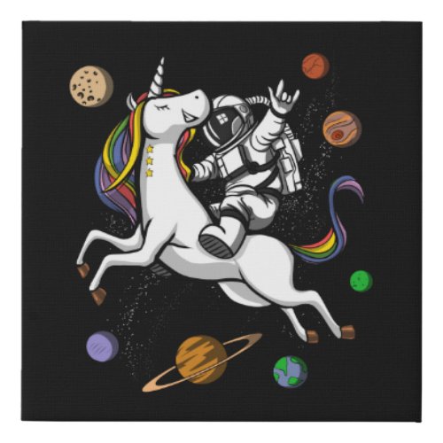 Space Astronaut Riding Magical Unicorn Cosmic Faux Canvas Print