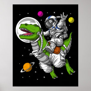 Space Astronaut Riding T-Rex Dinosaur Poster