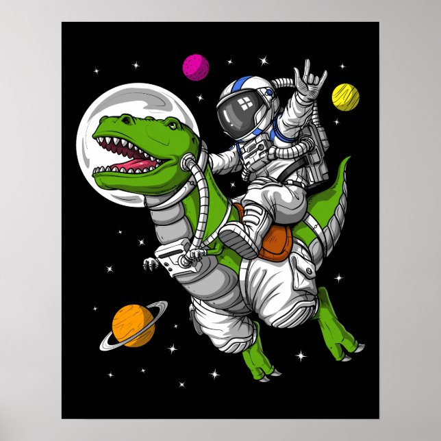 Space Astronaut Riding T-Rex Dinosaur Poster (Front)