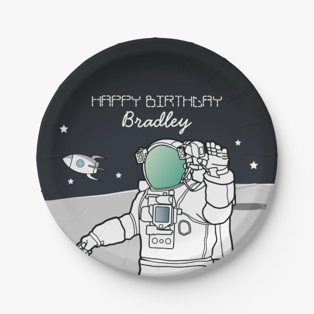 SPACE ASTRONAUT ROCKET BIRTHDAY PARTY PAPER PLATES (Front)