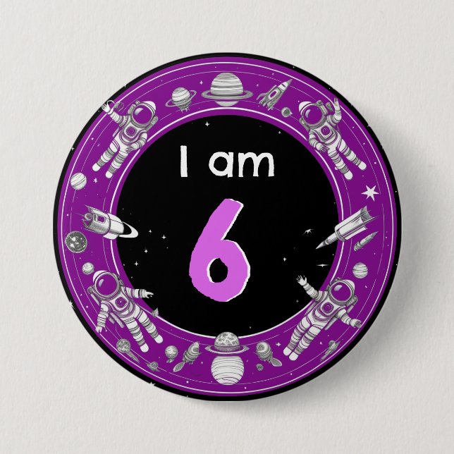 Space Astronaut Rocket Planet Age Number Birthday Button (Front)