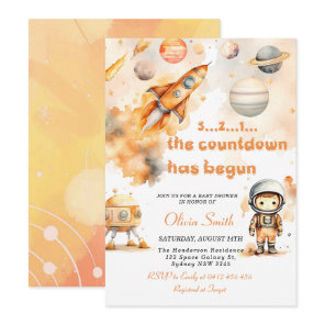 Space Astronaut Rocket Planets Boy Baby Shower Invitation