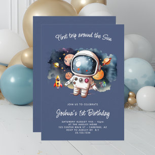 Space Astronaut Rocketship Birthday Invitation