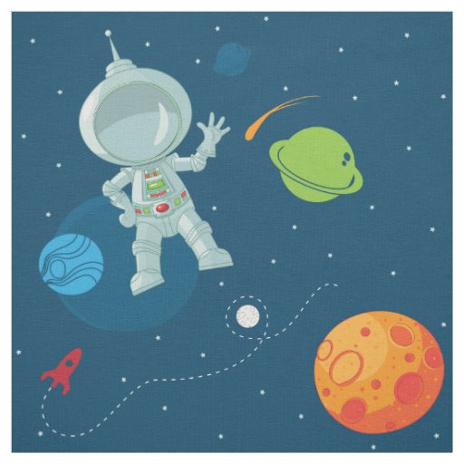 Space Astronaut Seamless Pattern Fabric on Navy