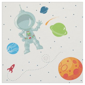 Space Astronaut Seamless Pattern Fabric On White by mistyqe at Zazzle