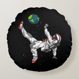 Space Astronaut Soccer Football Cosmic Round Pillow