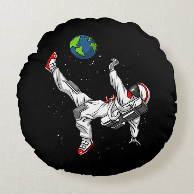 Space Astronaut Soccer Football Cosmic Round Pillow (Front)
