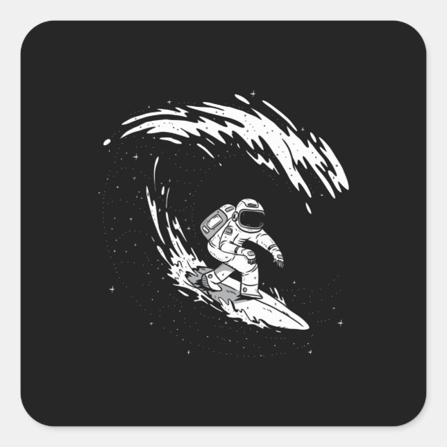 Space Astronaut Surfing Square Sticker (Front)
