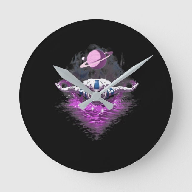 Space Astronaut Swimming Round Clock (Front)