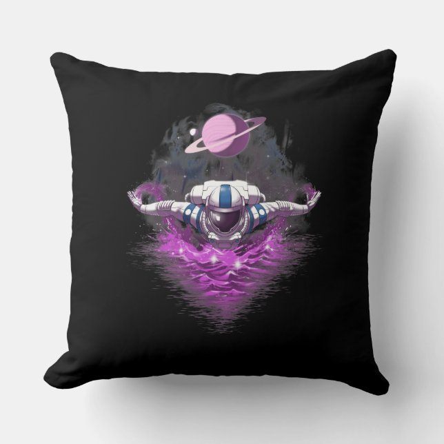 Space Astronaut Swimming Throw Pillow (Front)