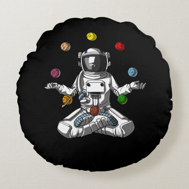 Space Astronaut Zen Yoga Meditation Cosmic Planets Round Pillow (Front)
