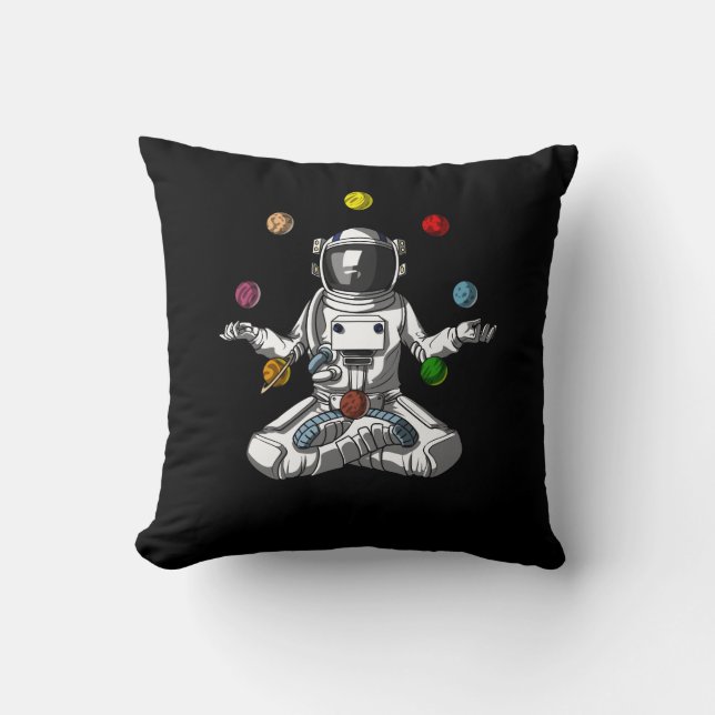 Space Astronaut Zen Yoga Meditation Cosmic Planets Throw Pillow (Front)