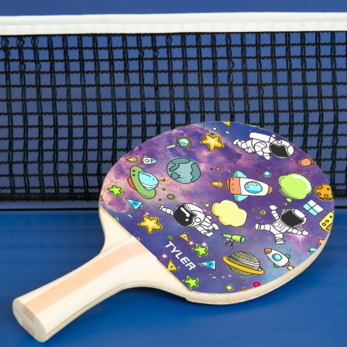 Space Astronauts Planets Galaxy Monogram Ping Pong Paddle