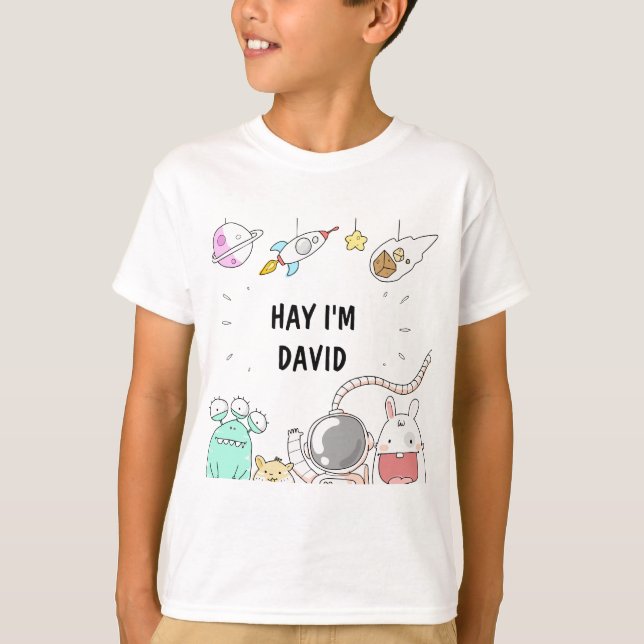 space astronouts illustration kids t-shirt (Front)