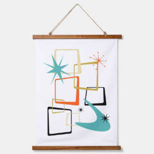 Space Atomic Age Abstract Squares Mid-century Hanging Tapestry