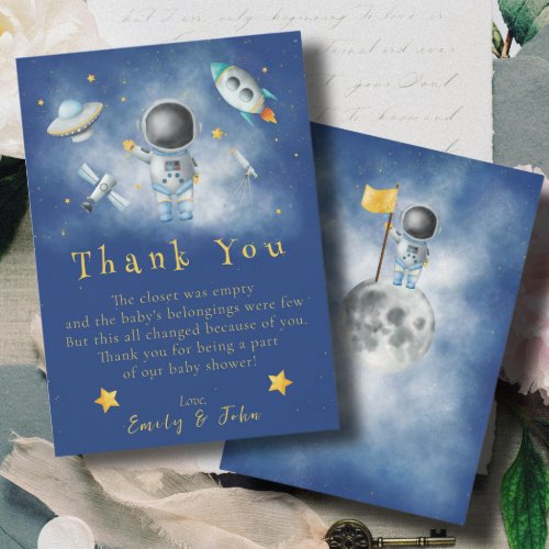 Space baby Astronaut Boy rocket star Thank You  In Invitation