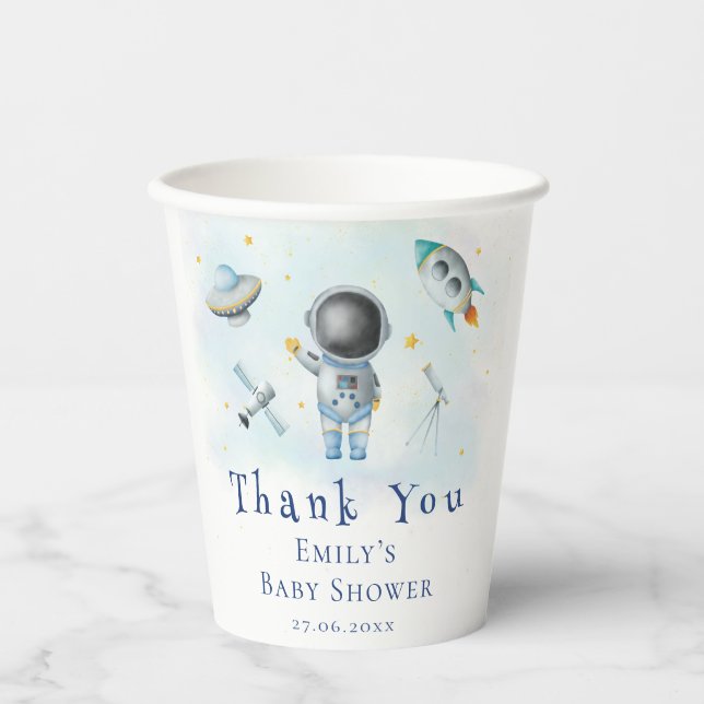 Space baby Astronaut Boy rockets stars Baby Shower Paper Cups (Front)
