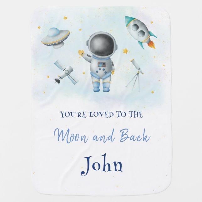Space baby Astronaut Boy rockets ufo stars Nursery Baby Blanket (Front)