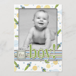 Space Baby Birth Announcement Card 5x7