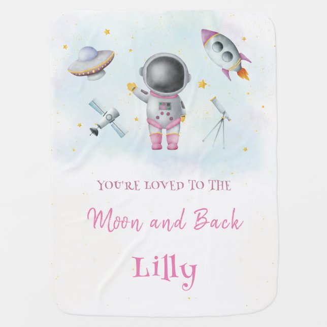 Space baby girl Astronaut rocket ufo stars Nursery Baby Blanket (Front)