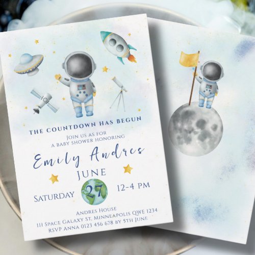 Space Baby Shower Astronaut Boy rockets star Party Invitation