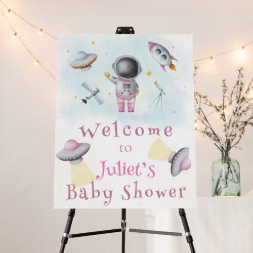 Space Baby Shower Astronaut girl rockets ufo star Foam Board