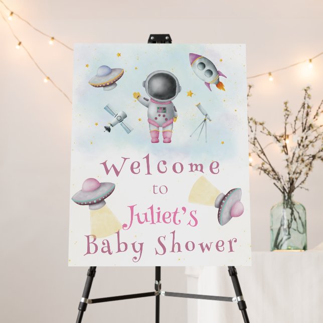 Space Baby Shower Astronaut girl rockets ufo star Foam Board (In Situ (Stand))