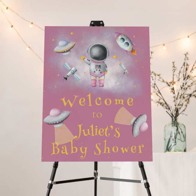 Space Baby Shower Astronaut girl rockets ufo star  Foam Board (In Situ (Stand))