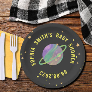 Space Baby Shower, Cosmic Cutie, Gender Neutral Paper Plates