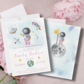 Space Baby Shower girl Astronaut  rocket starParty Invitation