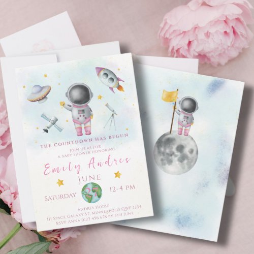 Space Baby Shower girl Astronaut  rocket starParty Invitation